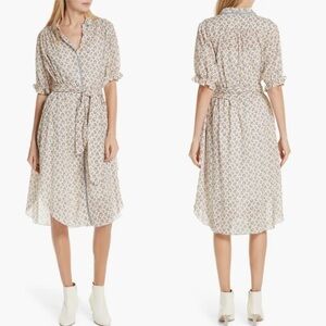 THE GREAT. Floral Cream and Blue Midi Dress